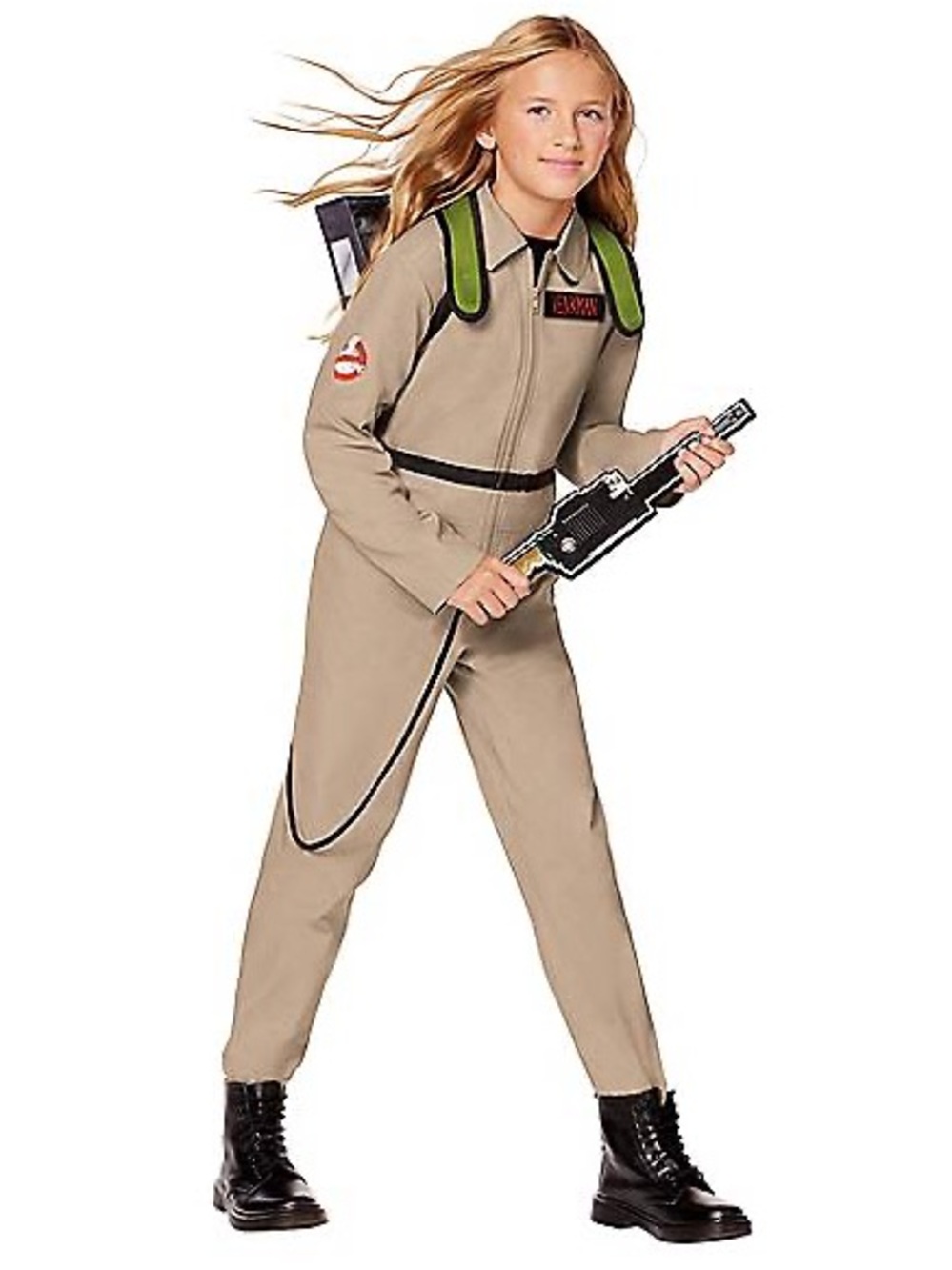 Kids Ghostbuster-Style Jumpsuit Costume with Green Accents